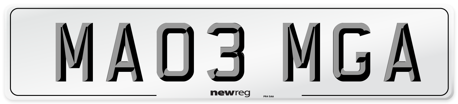 MA03 MGA Number Plate from New Reg